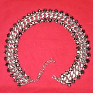Black diamond and silver choker necklace
